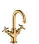AXOR-HG-AXOR-Montreux-2-Griff-Waschtischarmatur-160-mit-Kreuzgriffen-fuer-Handwaschbecken-mit-Zugstangen-Ablaufgarnitur-Brushed-Brass-16505950 gallery number 1